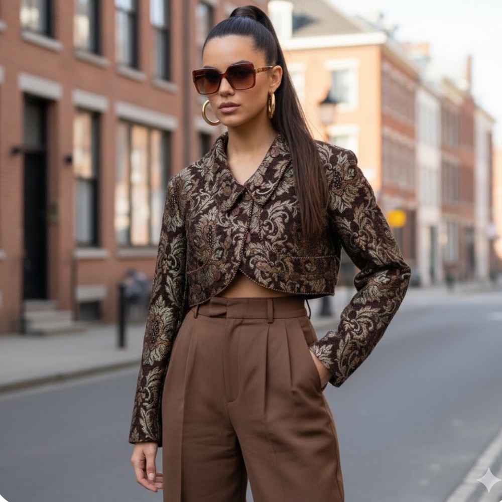 Kenzie Brown Paisley Cropped Jacket